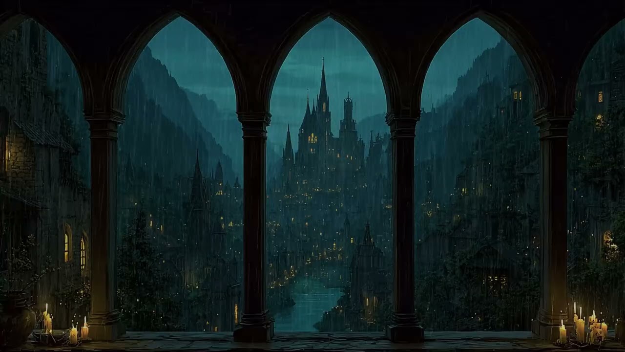 Deep Sleep at the Castle Window with Rain & Thunder for Study, Meditation, Relaxation