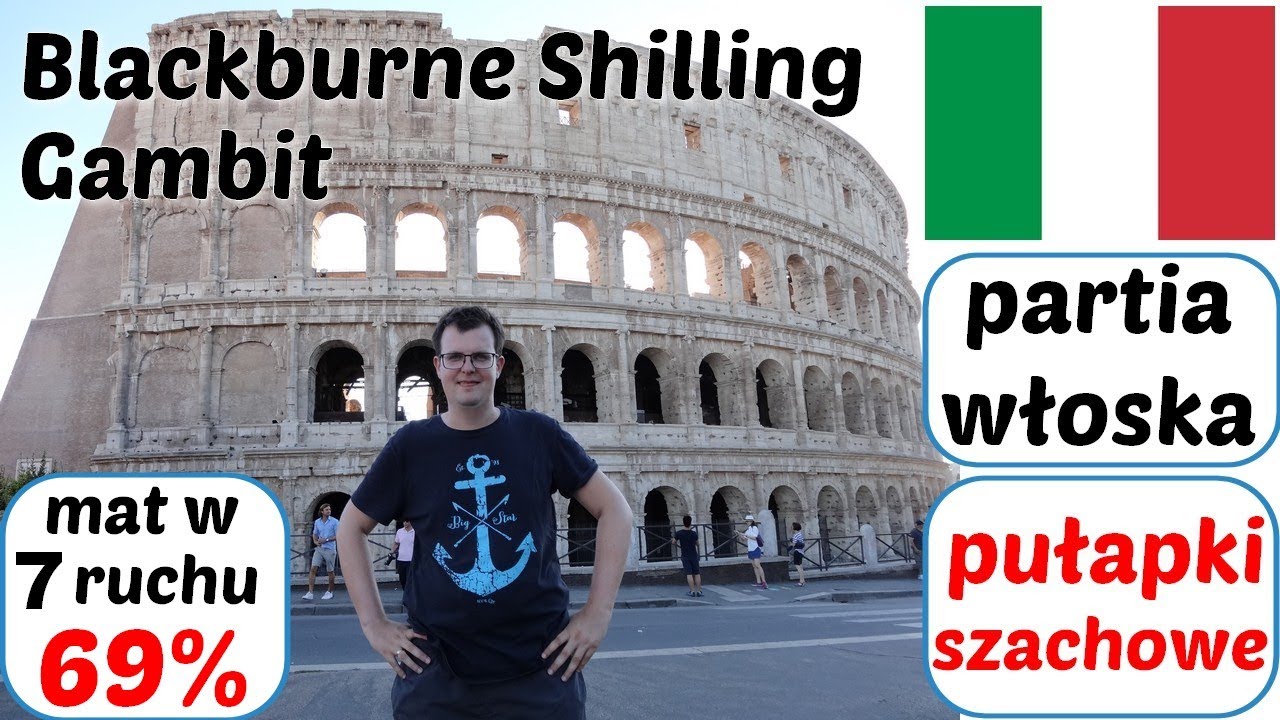 SZACHY 332# Pułapki szachowe debiuty szachowe partia włoska - Blackburne Shilling Gambit, mat w 7 !