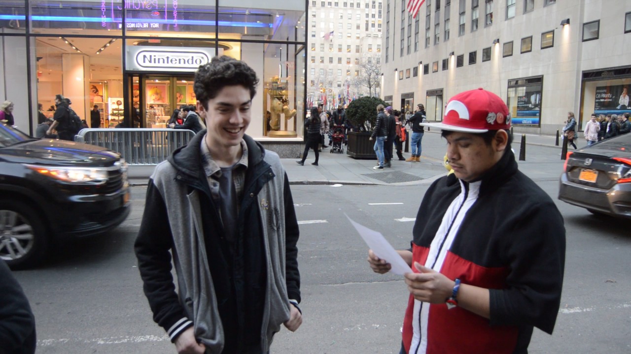 Pokemon Trainer Red interviews CND (Captain Nintendo Dude) outsdide of Nintendo NYC