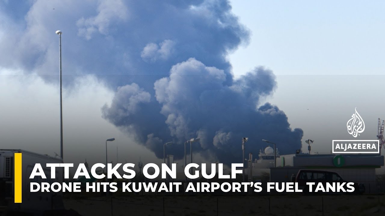 &lsquo;Large fire&rsquo; at Kuwait airport after &lsquo;brazen attack&rsquo; on fuel tanks