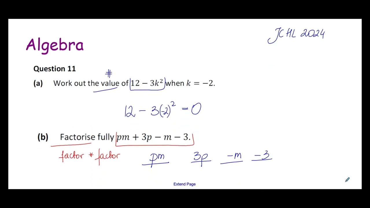 Mastering Algebra: Junior Cycle Maths Exam Questions