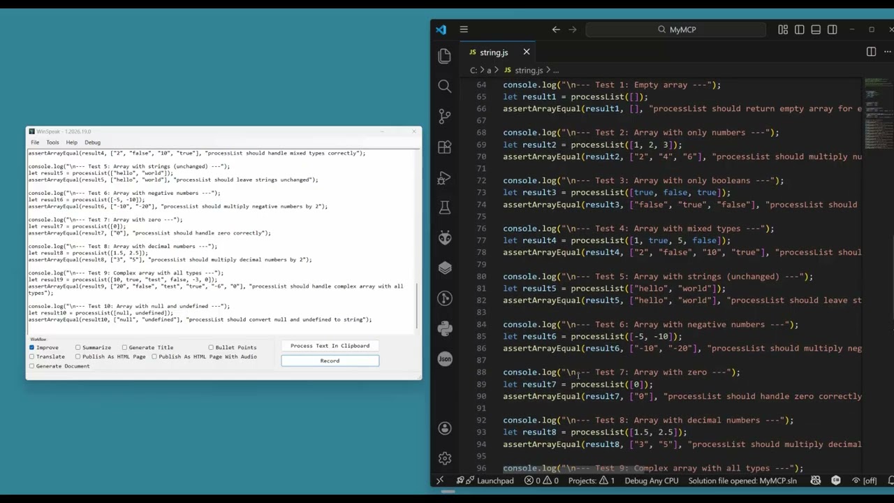 Windows dictation tool, Text To JavaScript (www.winSpeak.net )