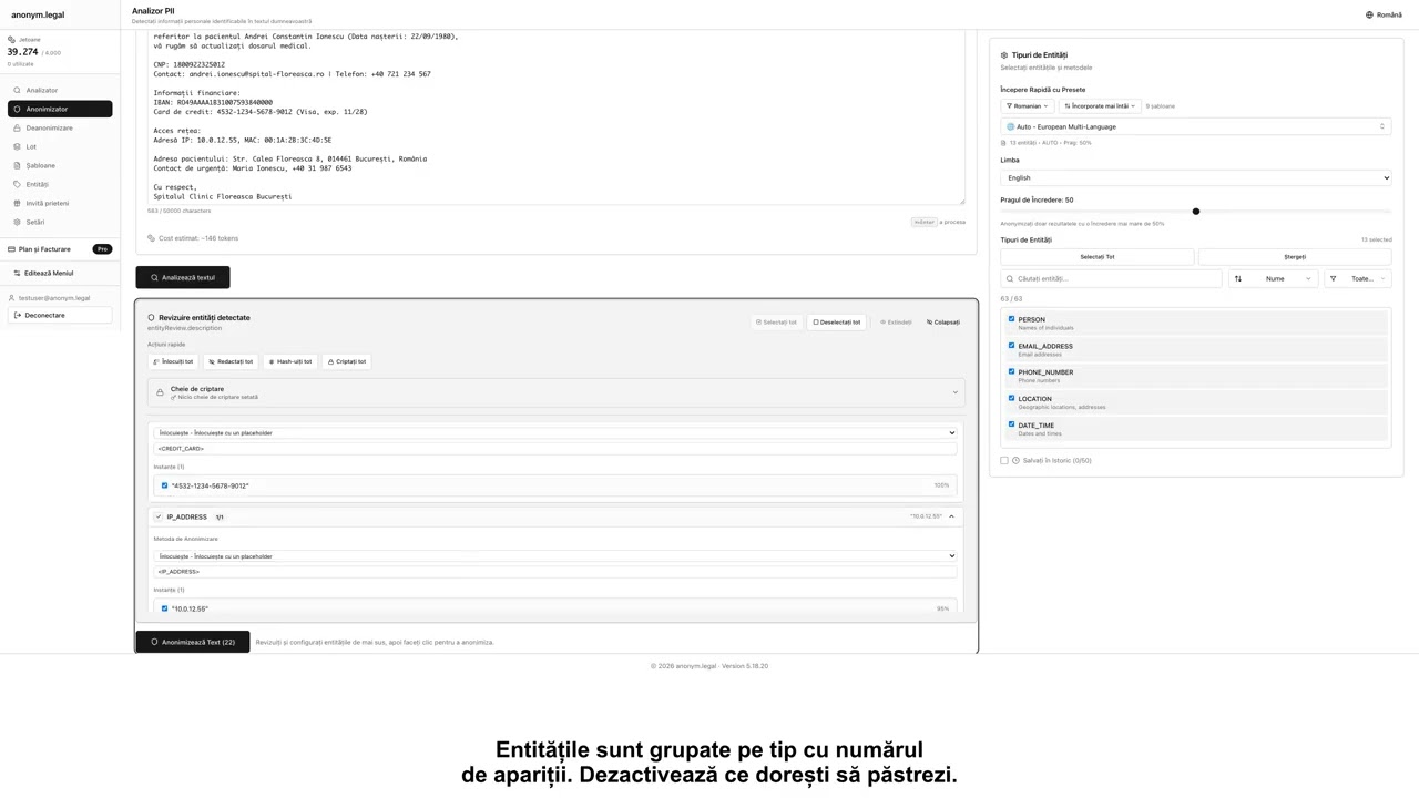 Cum să anonimizezi date personale în texte, fișiere și documente — 285+ tipuri | anonym.legal Demo