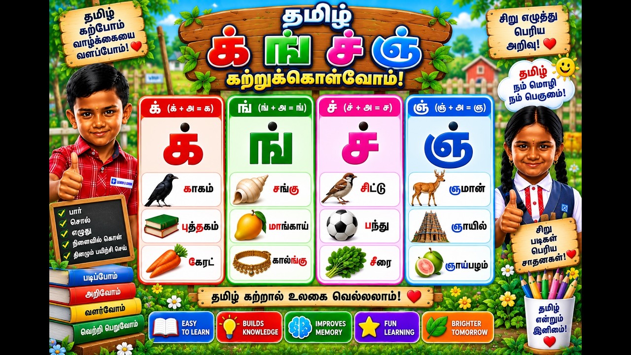 தமிழ் க் ங் ச் ஞ் கற்றுக்கொள்வோம் | Tamil Consonants க், ங், ச், ஞ் – Pronunciation | #freeschool