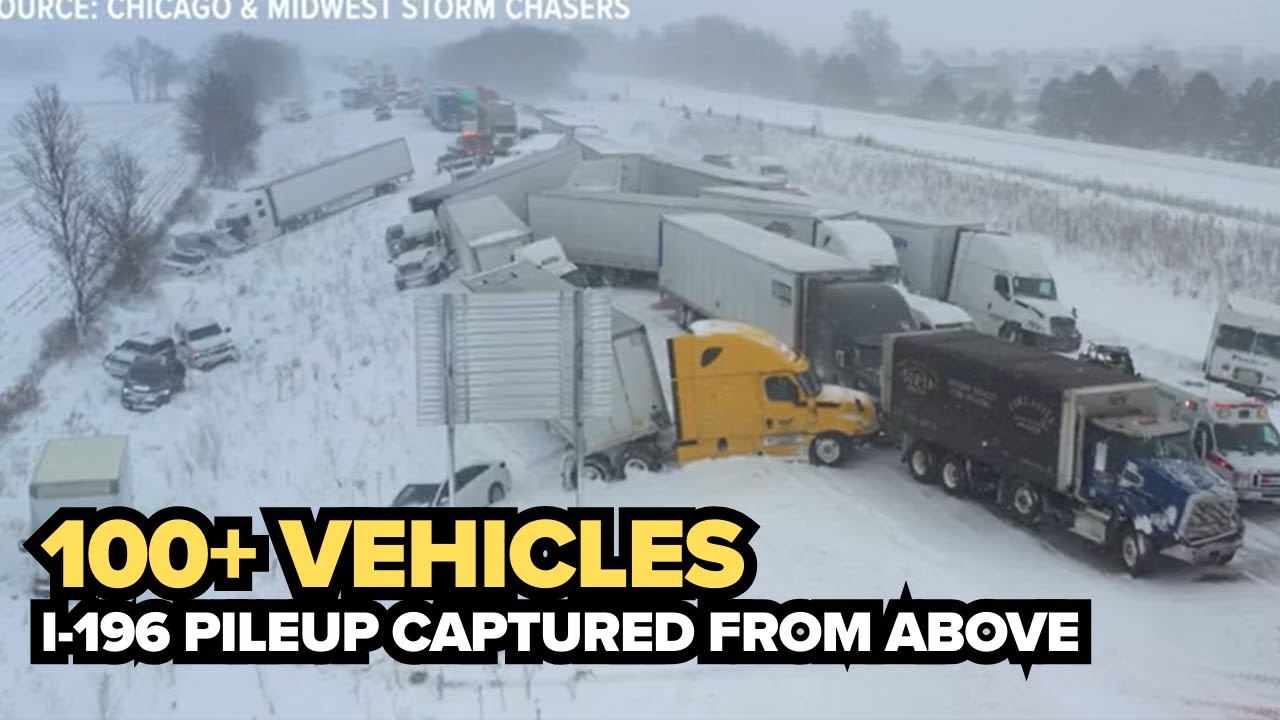 Drone video shows the scope of massive Michigan pileup