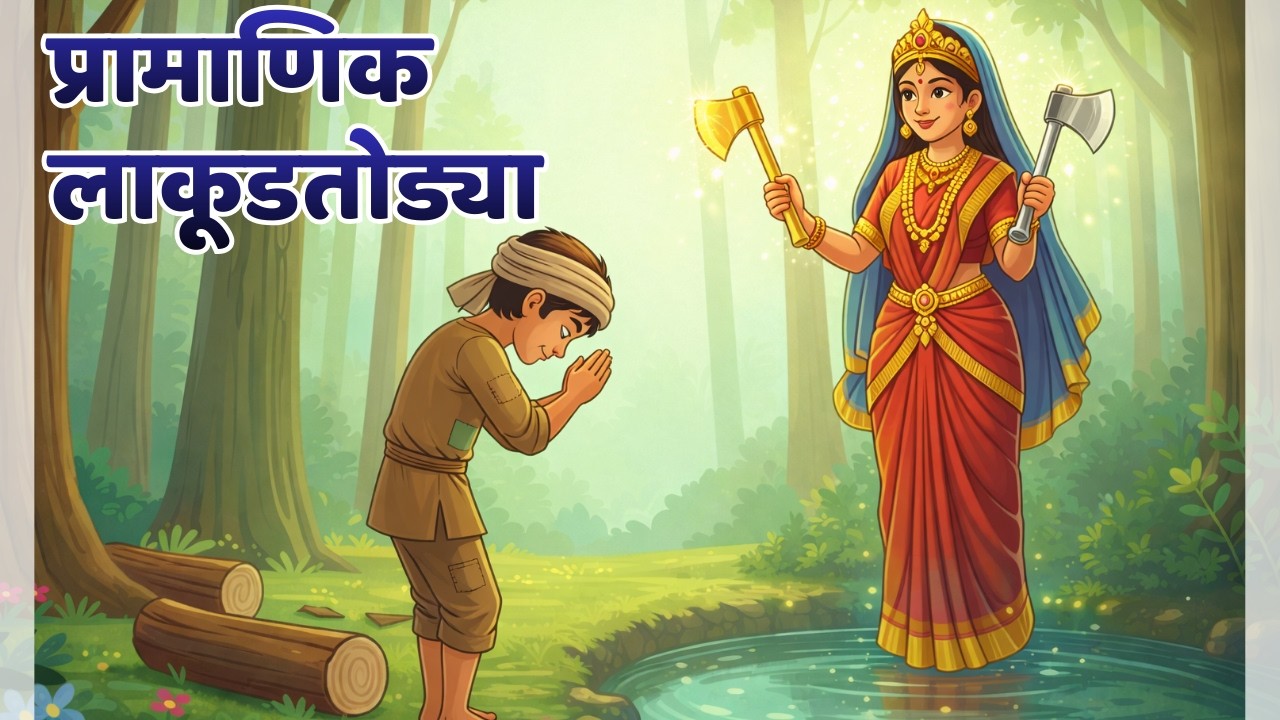  प्रामाणिक लाकूडतोड्याची गोष्ट | सोन्याची कुऱ्हाड | Marathi Moral Story