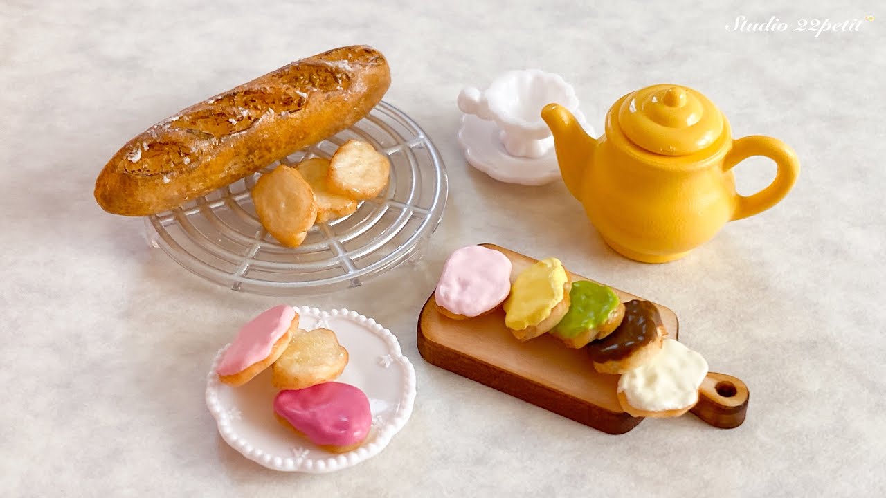 ミニチュアのフランスパンとラスクを樹脂粘土で作ってみました  DIY Miniature French bread and rusk/air dry clay/ミニチュアフード/フェイクフード