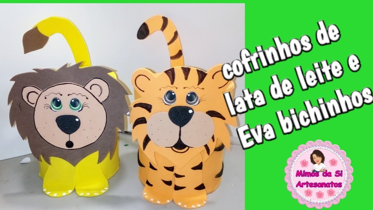 Cofrinhos de lata de leite e eva bichinhos