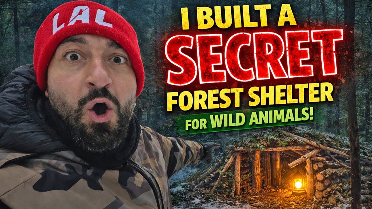 I BUILT A BUSHCRAFT SHELTER FOR WILD ANIMALS IN MY FOREST!! (will they come?)