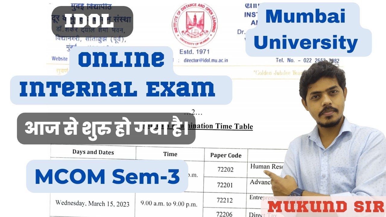 MU IDOL MCOM Sem-3 CBCS l Online Intetnal Exam Declared l Date/Syllabus/Time? Repeater l Mukund Sir