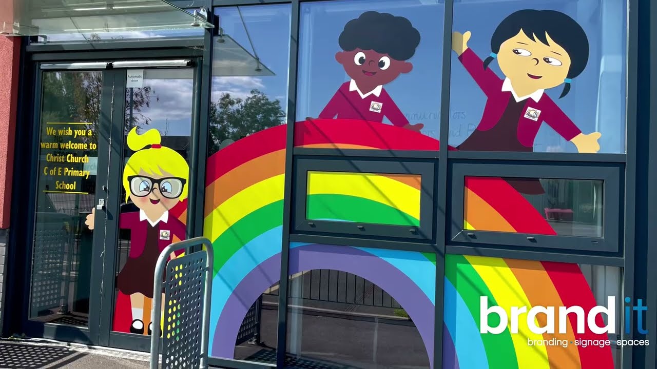 Christ Church CE Primary School Entrance Cartoon Characters before and after