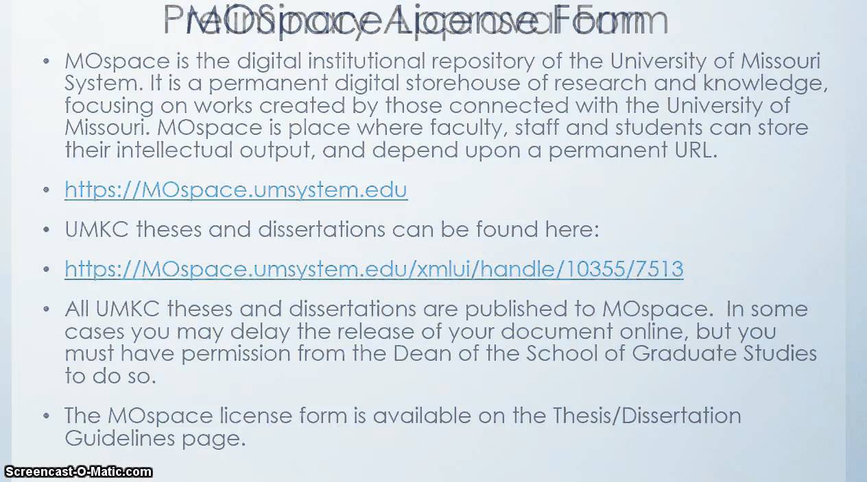 UMKC Thesis and Dissertation Submission & Formatting - Part 1