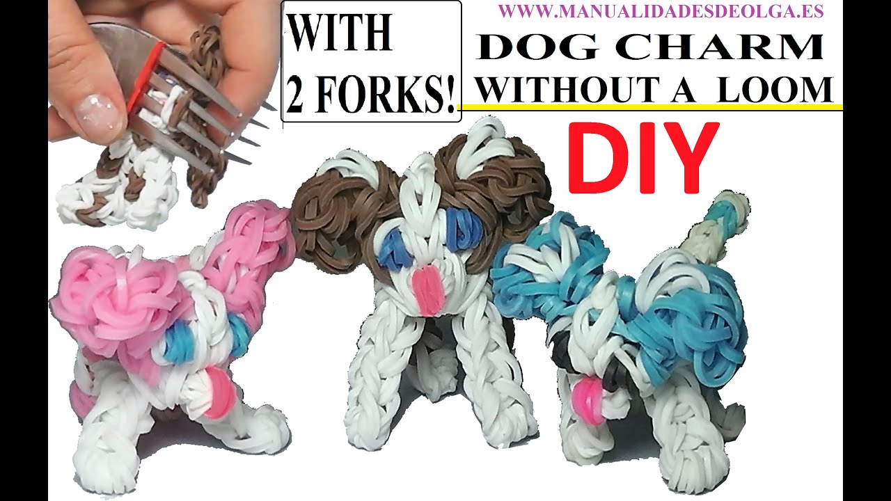 HOW TO MAKE DOG/ PUPPY FIGURE WITH 2 FORKS. WITHOUT RAINBOW LOOM. DIY. CHARM