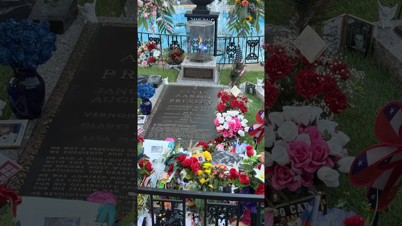Memorial flowers meditation garden at Graceland Elvis Week 2025 