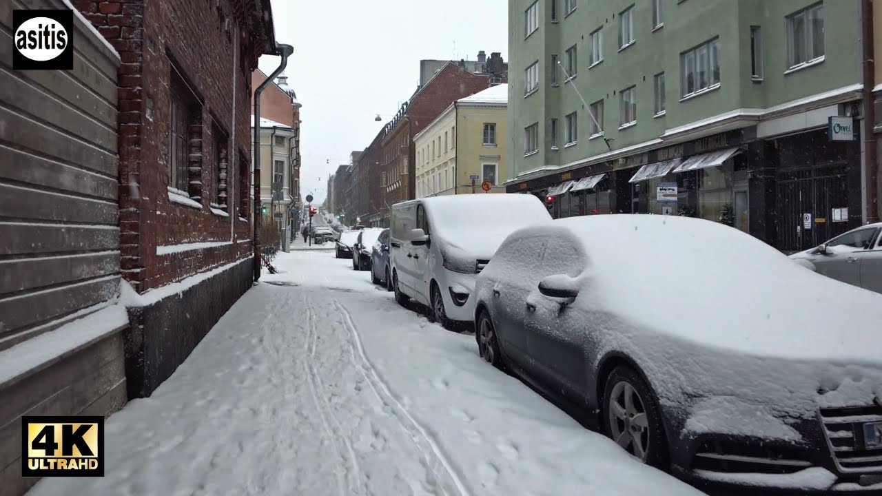 First Snow in Helsinki Finland ❄️☃️ Snowfall Walk in Kamppi & Punavuori 🌨 (November 21 2022)