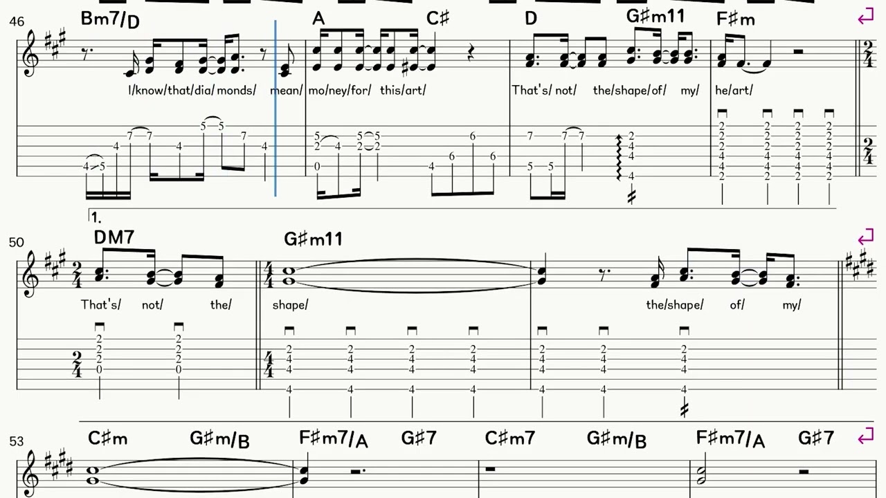 Sting - shape of my heart (악보/TAB) (행신동 실용음악학원) (소만마을 기타교습소)