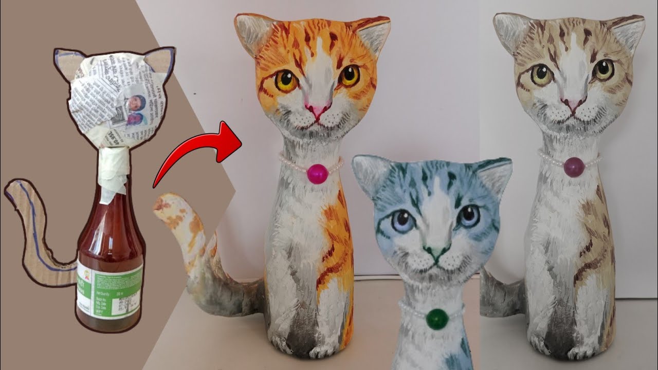 awesome plastic bottle cute cat / cat showpiece making / plastic bottle recycling / DIY home decor