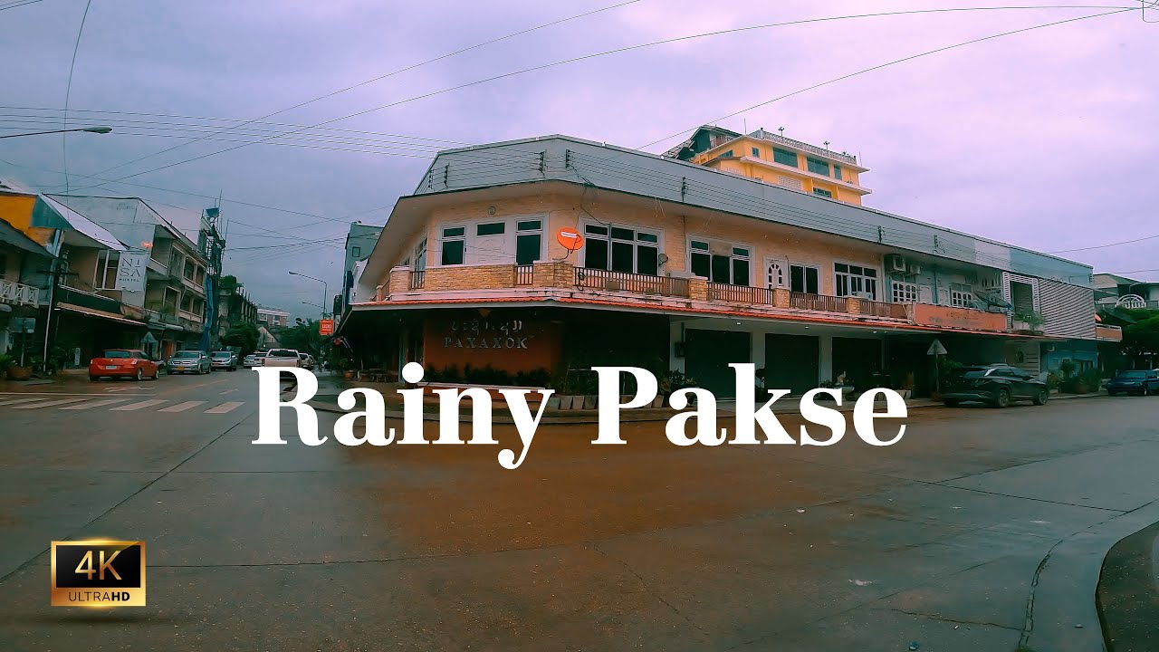 Relaxing Rainy Mood in Pakse | Laos City Drive No Talking 4K