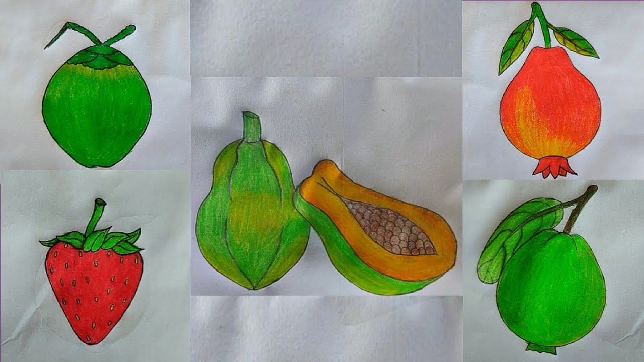 Dub, strawberry, papaya, pomegranate, guava,drawing tutorial for kids#fruitdrawing #sojibdrawingbook