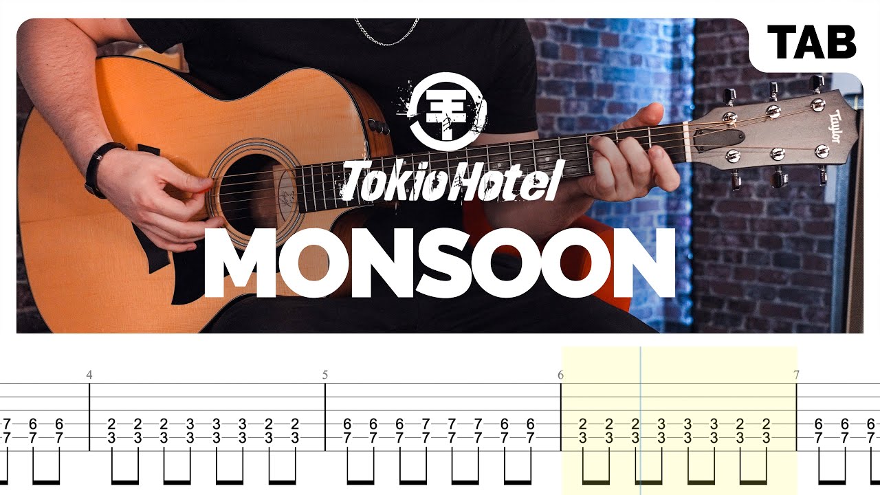 Tokio Hotel - Monsoon (Guitar Tab) | Lesson | Cover | Tutorial