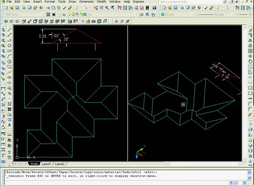 How to make complicated sloped roof in autocad 3d - Easily