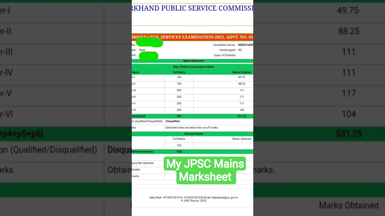 #11th JPSC Mains marksheet , not qualified 😭