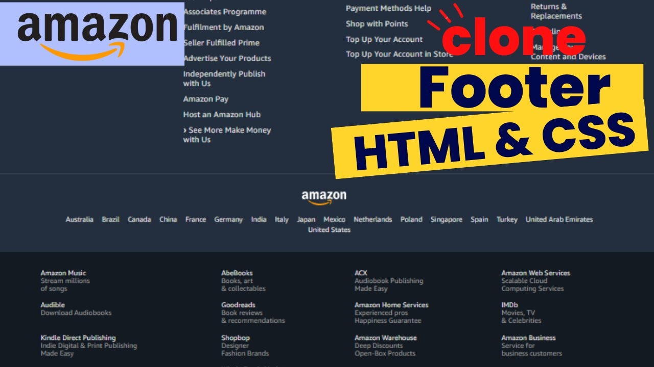 Amazon Footer Section Clone Using Html Css | Html Css Projects for Beginners in 2024 | Be Coder BD