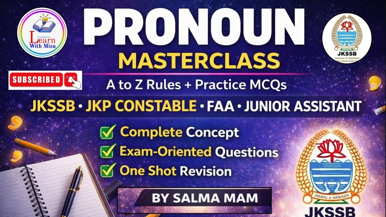 Pronoun in English | For JKSSB Junior Assistant | JKP Constable | FAA | All JKSSB Exams