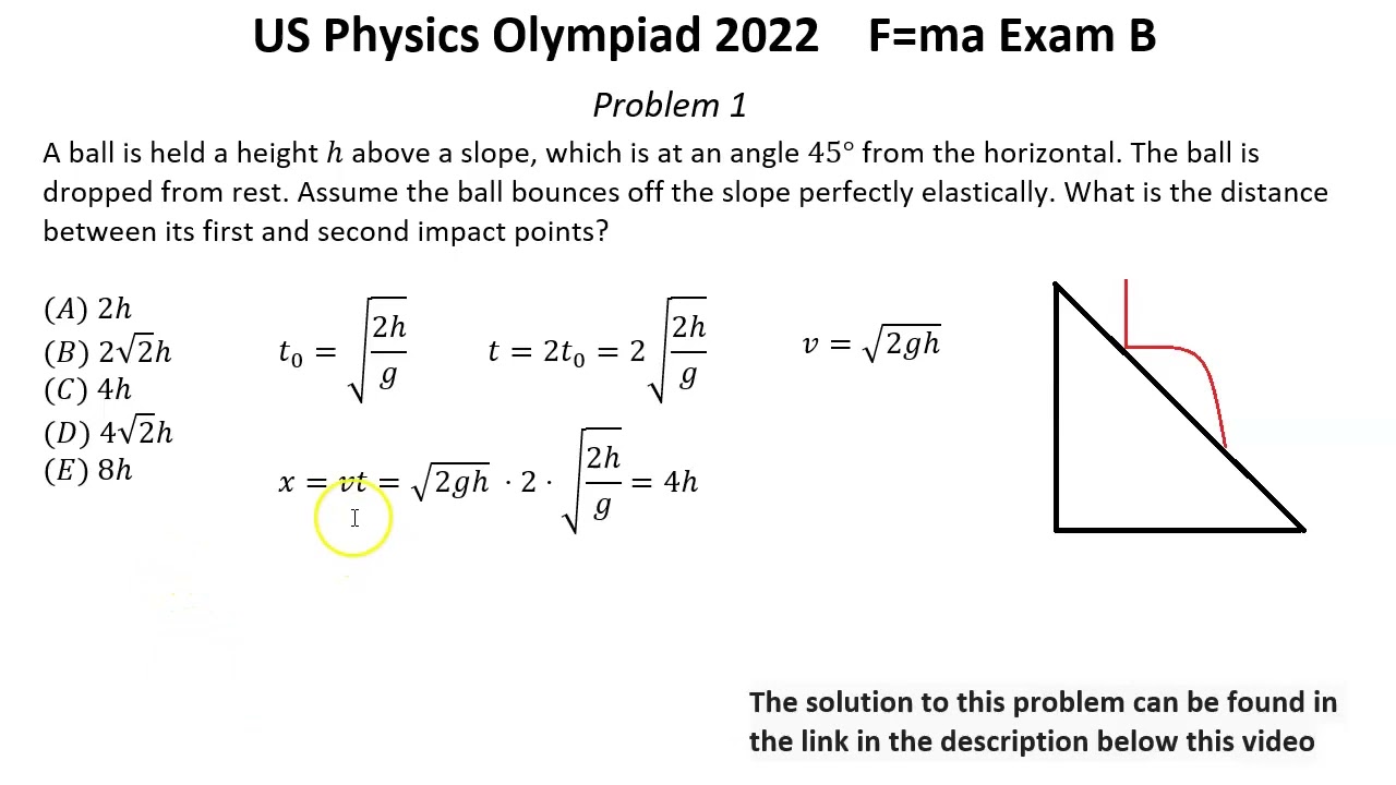 US F=ma Physics Olympiad 2022. First Round. Exam B. Solutions of problems 1-4 of 25. Mechanics