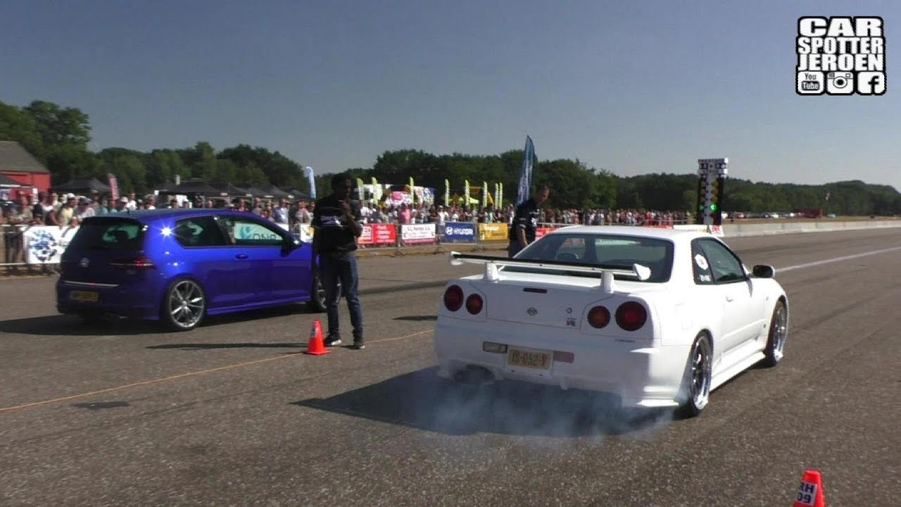 Dragrace | 550HP Nissan Skyline GTR V-Spec vs. Golf R vs. Mercedes E63S