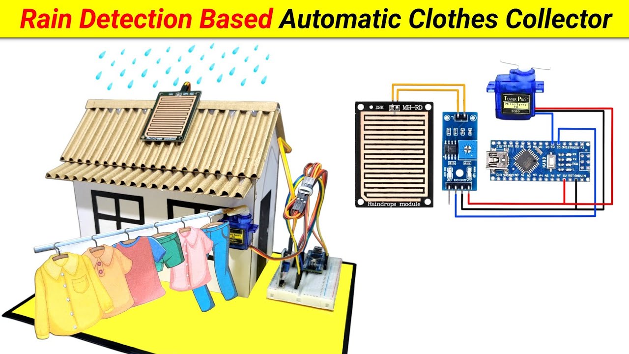 Best Science Project || Rain Detection Based Automatic Clothes Collector System using Arduino