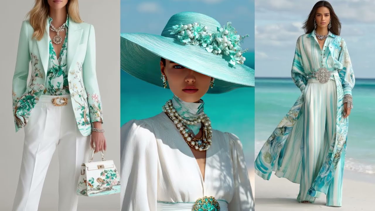 Весна/Лето 2026 от Ralph Lauren | Светло-бирюзовый и слоновая кость – Изысканный летний образ в п...