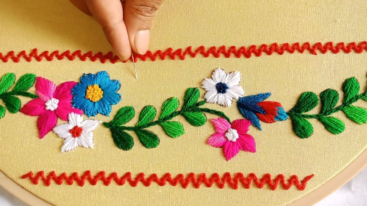 Phulkari Embroidery,Modern and Decorative Borderline Design Patterns -139,থ্রিপিসে আধুনিক বর্ডারলাইন