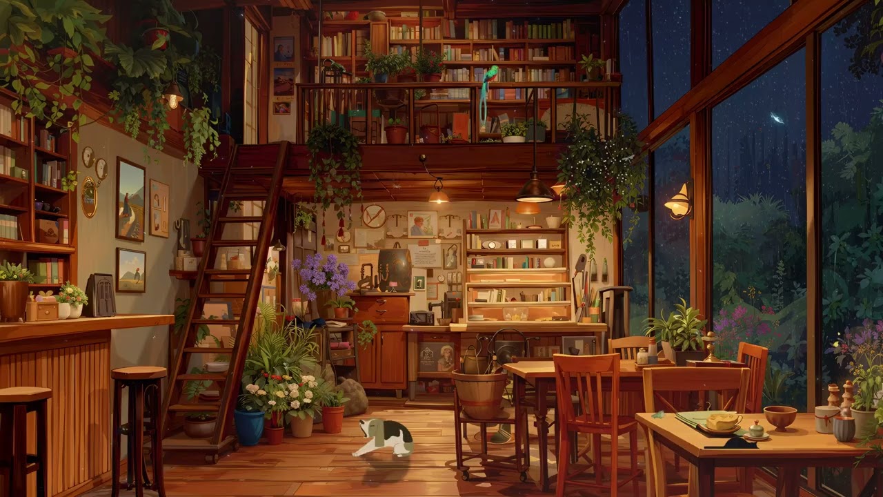Rainy Night in a Cozy Library 🌧️ Relaxing Lofi city Vibes ✨ Study & Chill | Lofi Hip Hop