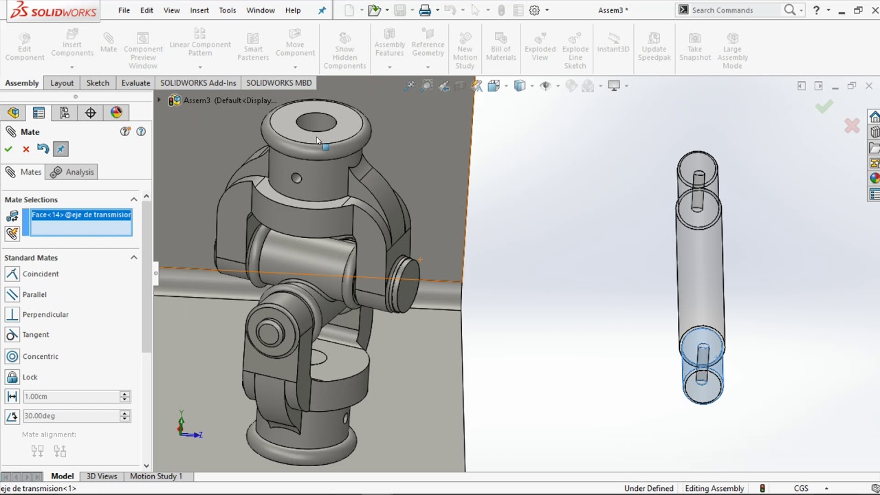 Ensamble junta cardán Solidworks