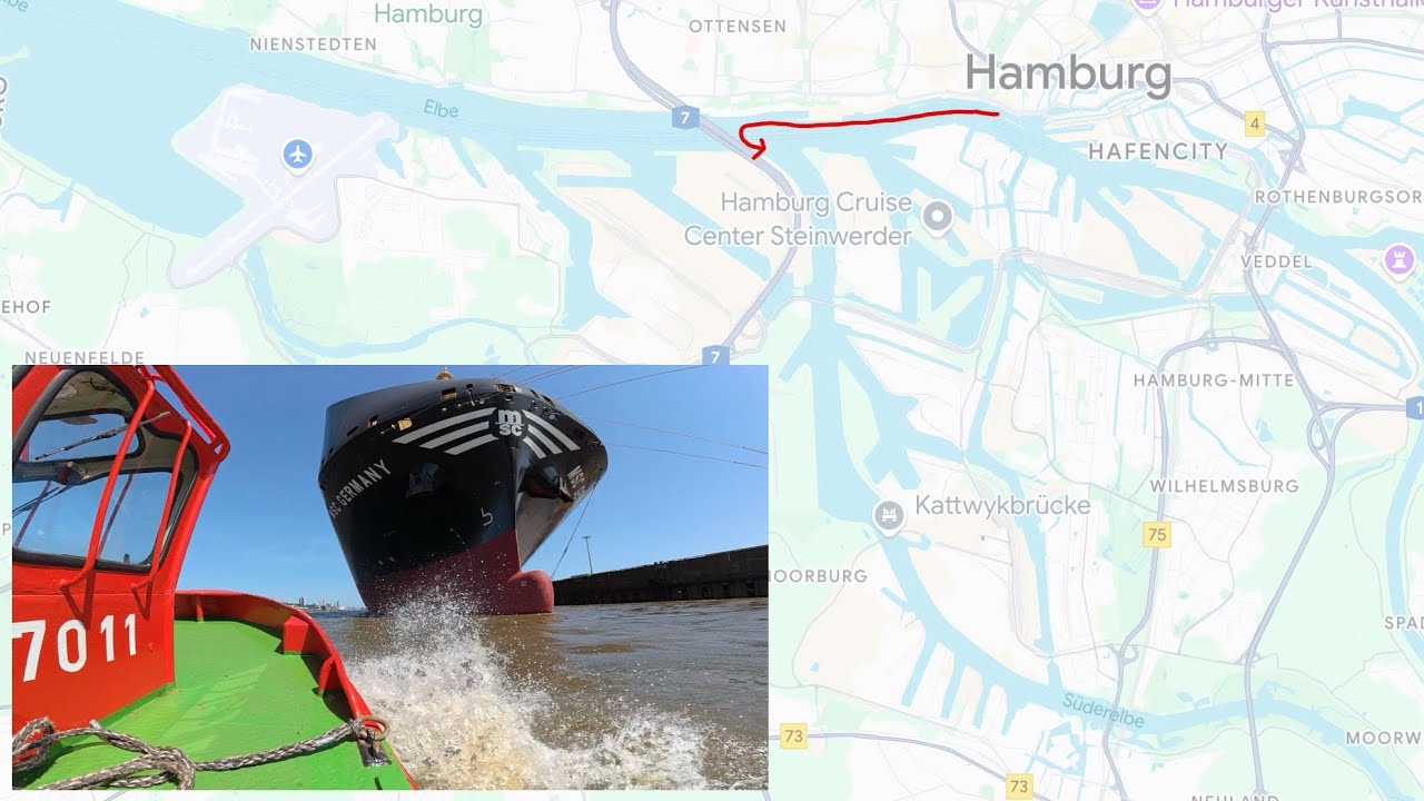 Schlepperbrücken und MSC Hamburg vor der Taufe
