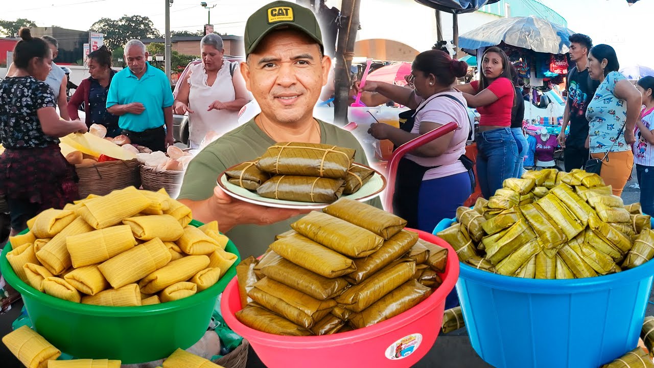 🚨Comprando $100 en TAMALES CALLEJEROS en EL SALVADOR🚨en EL MERCADO 🇸🇻