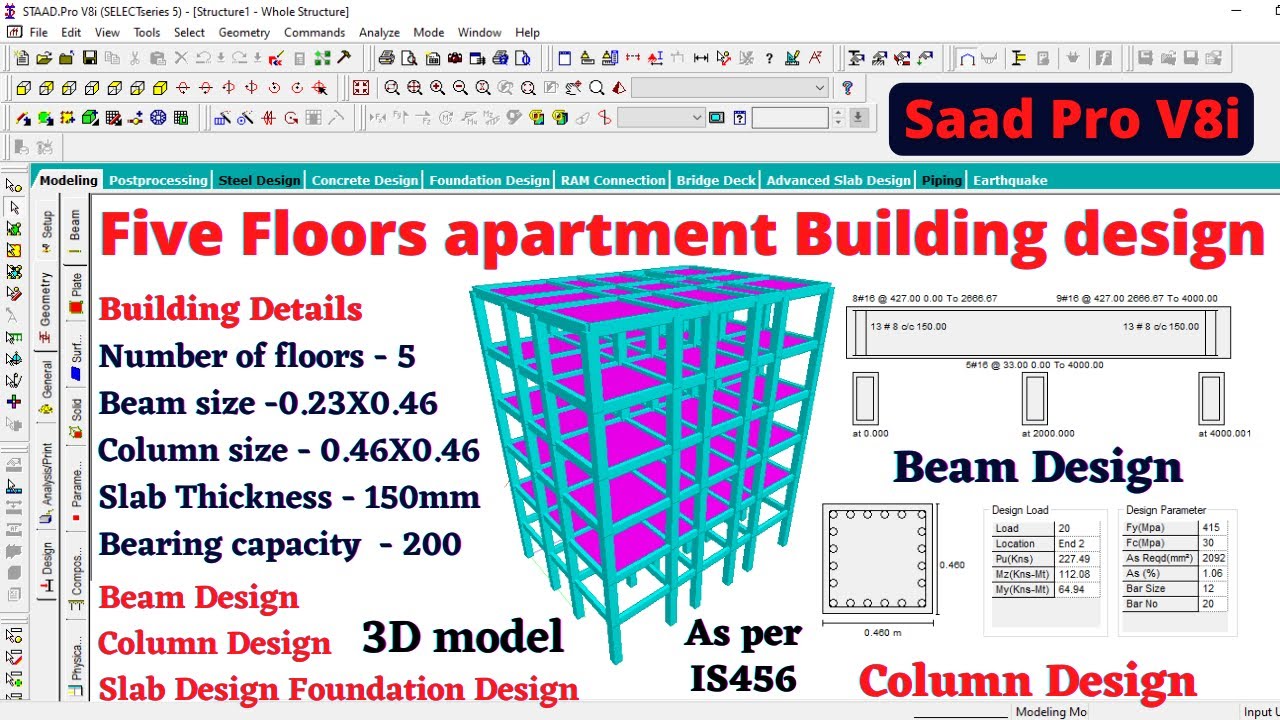 Complete five floors apartment building design by Staad pro software | Building design | structural