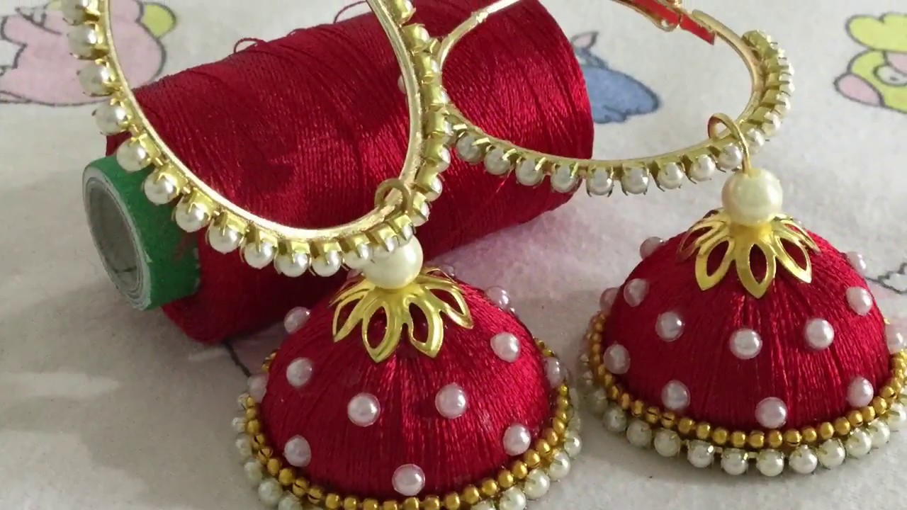 How to make silk thread jhumkas hoop style/ Ring style silk thread jhumkas
