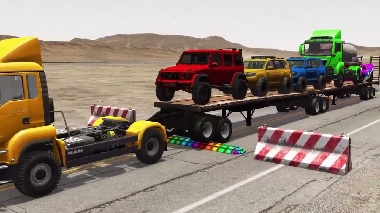 TRANSPORTING PIXAR CARS & FRUITS WITH COLORED & JOHN DEERE vs CLAAS vs TRACTORS - BeamNG.drive #962