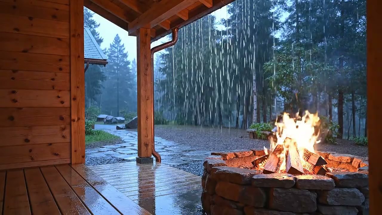 Relaxing Rainy Afternoon on a Cabin Porch for Relaxing, Sleeping, and Studying