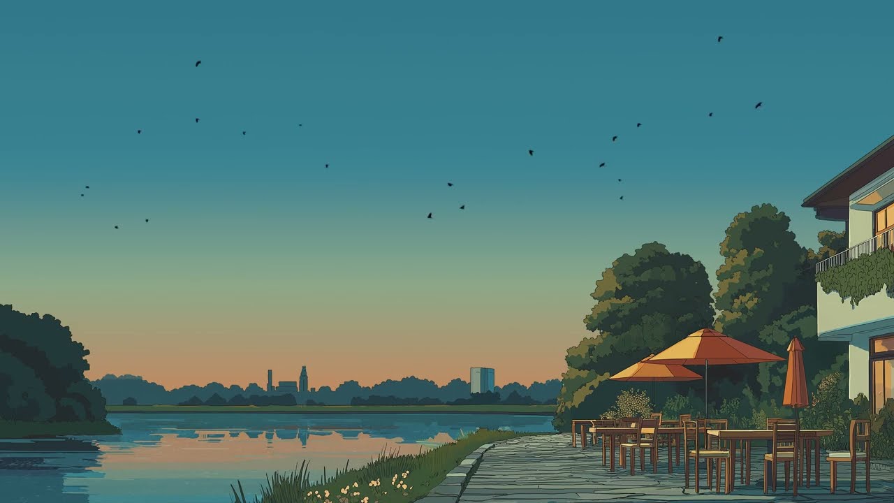 lakeside cafe with lofi music | cozy fall background ambience
