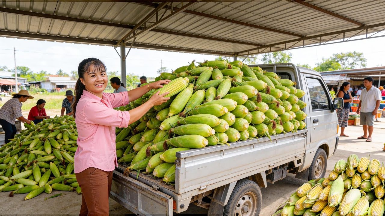 Use a 3-Wheeled Truck to Harvest Lots of Purple Corn, Sell at the Countryside Market