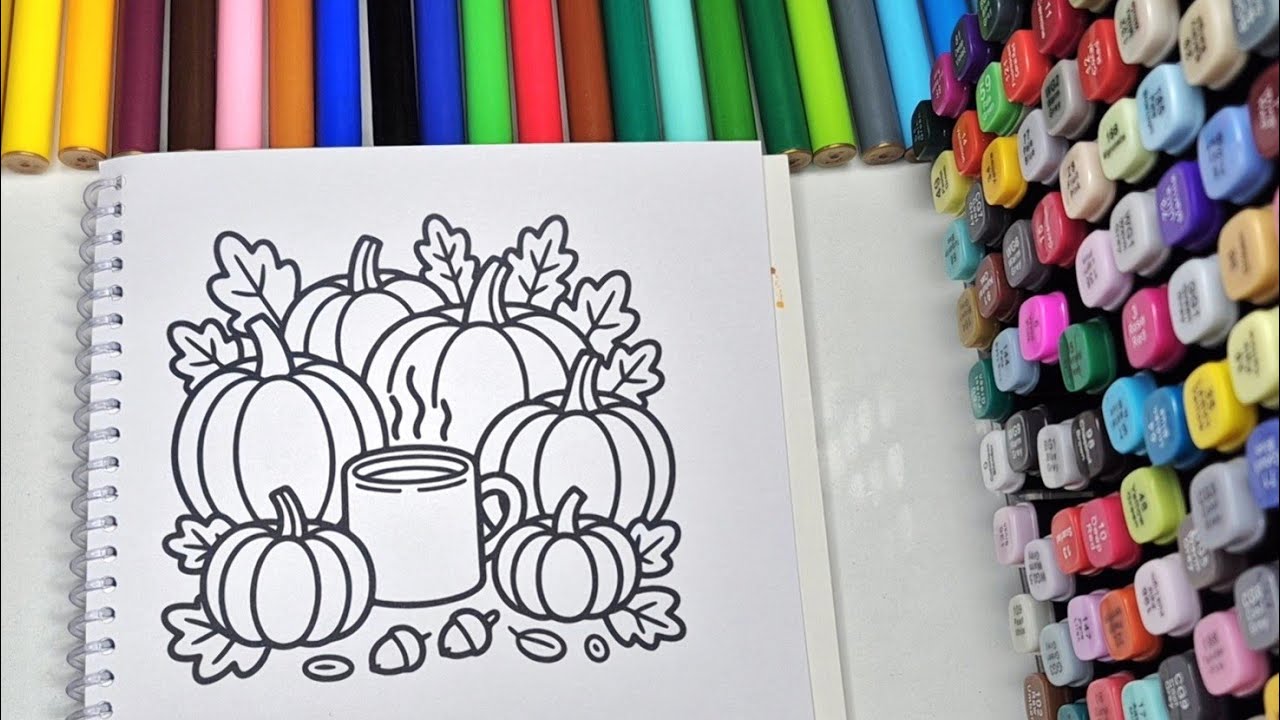 So Cozy! | ASMR Color with Me | Cute Pumpkin & Coffee Coloring Book | Warm Soft Relaxing Vibes