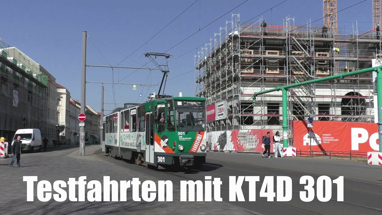 Straßenbahn Potsdam: Testfahrten der neuen Wendeschleife Hauptbahnhof mit KT4D-Fahrschulwagen 301