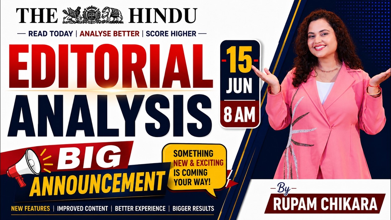 🔴 Hindu Editorial Analysis | 15 June 2026 | RC, Vocab, Skimming, Descriptive | Rupam Chikara Ma'am