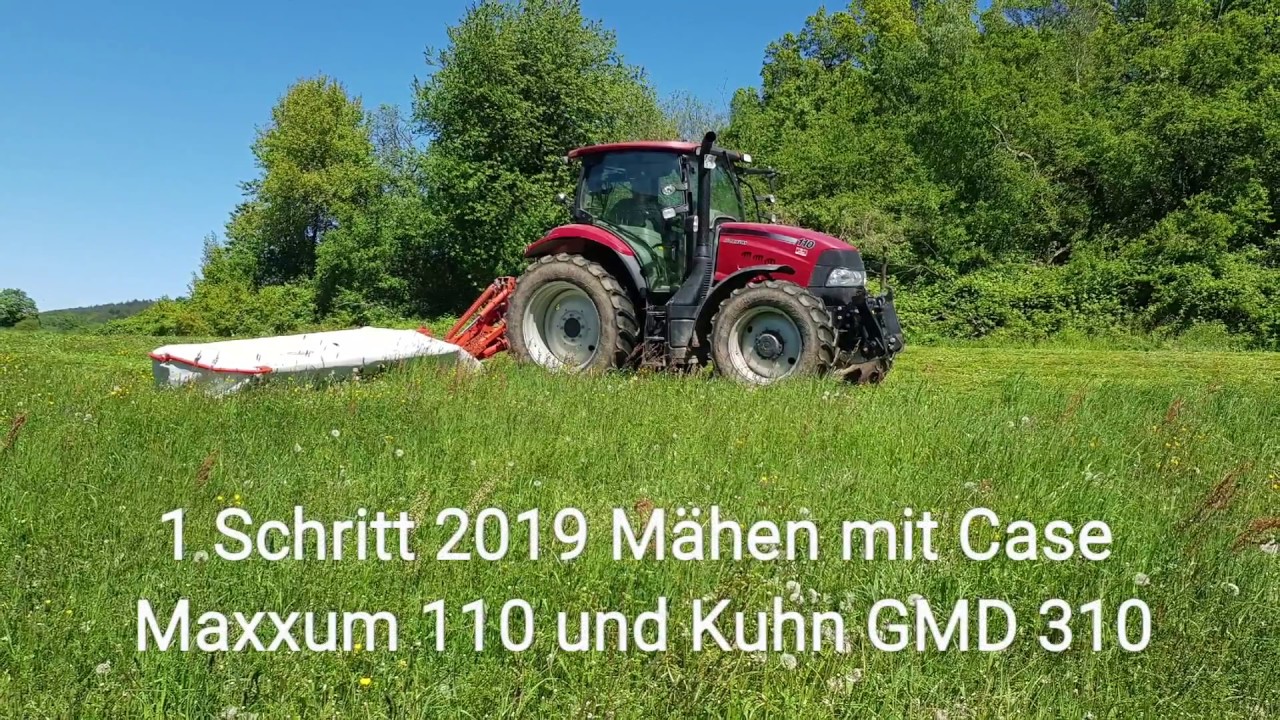1 Schritt 2019 Mähen mit Case Maxxum 110 und Kuhn GMD 310