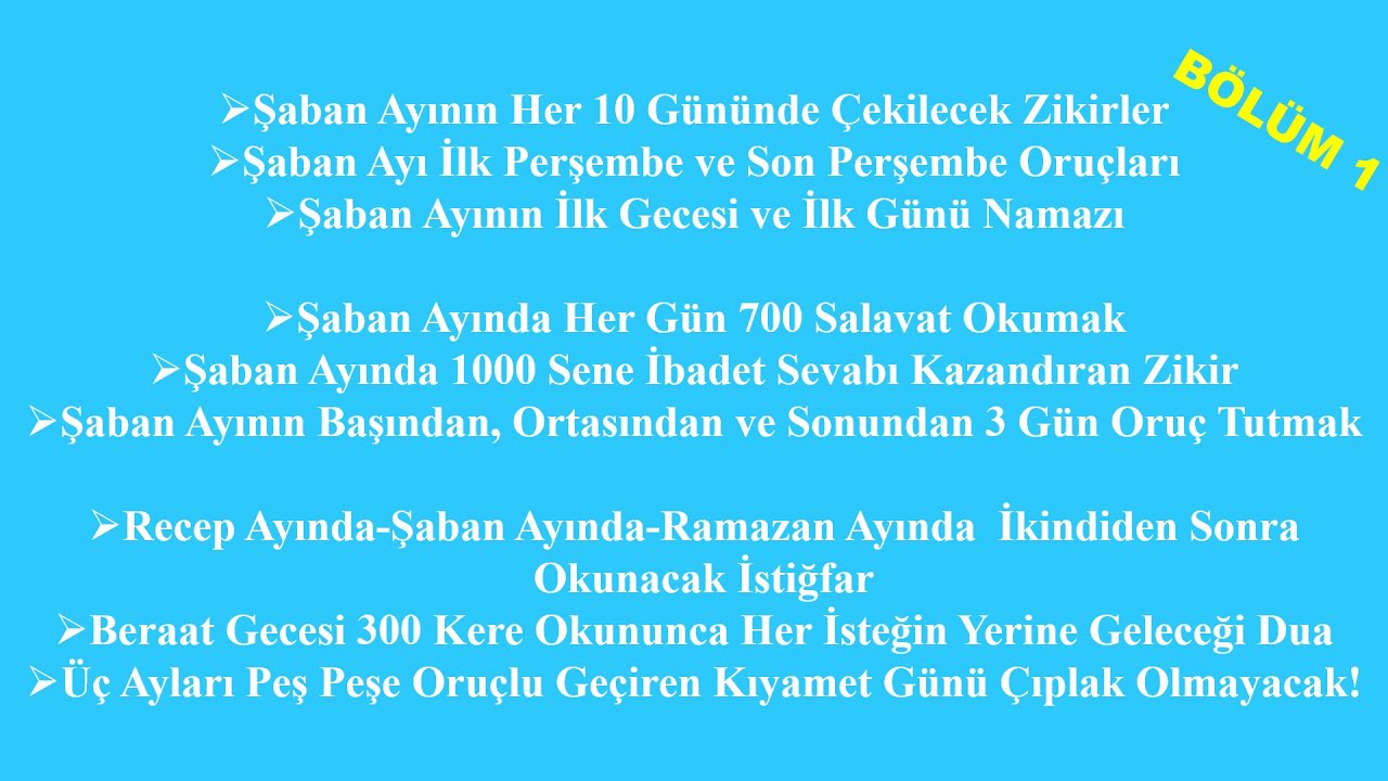 ŞABÂNI ŞERİF AYINDA YAPILACAK FAZİLETLİ AMELLER-BÖLÜM 1