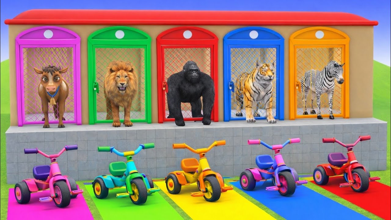Long Slide Game With Cow Elephant Gorilla Hippopotamus Tiger game|UltraLogic Media|Father 3D Animals