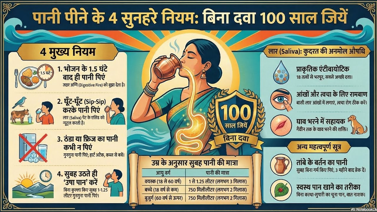 स्वदेशी चिकित्सा: part 8 पानी और लार के नियम  महर्षि वाग्भट्ट के आयुर्वेद सूत्रों के आधार पर 
